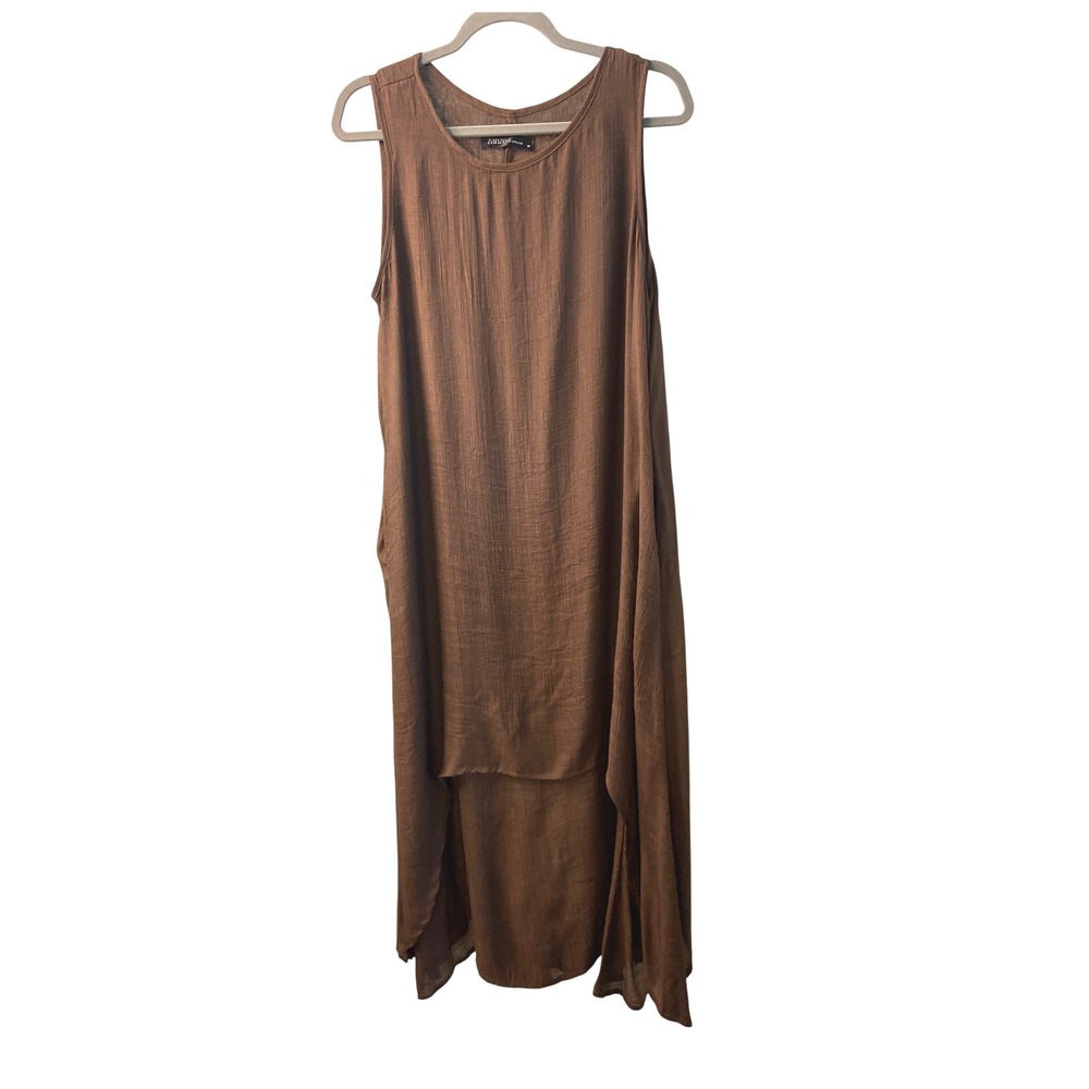 Zanzea Collection Brown Rayon Sleeveless High Low Maxi Dress Pockets Size M